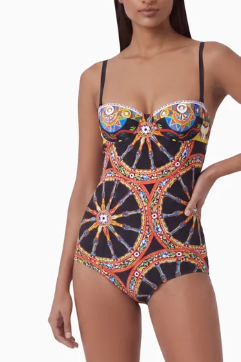 Carretto-print Balconette One-piece Swimsuit