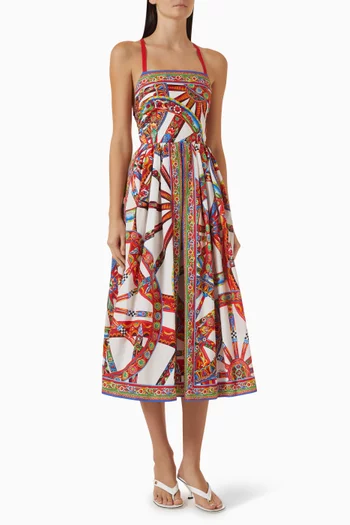 Carretto-print Midi Dress in Cotton Poplin