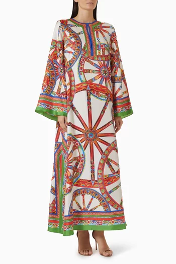 Carretto-print  Kaftan Dress in Silk Twill
