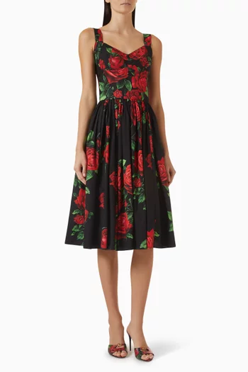 Rose-print Midi Dress
