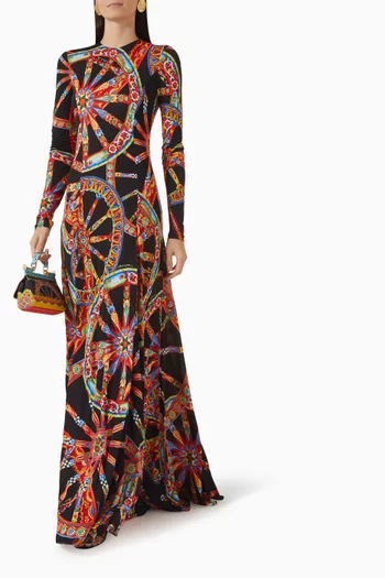 Carretto-print Maxi Dress in Viscose Jersey