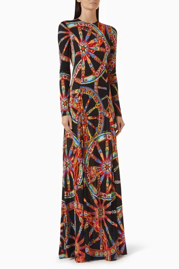 Carretto-print Maxi Dress in Viscose Jersey
