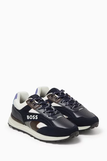 Lace-up Sneakers in Canvas & Cow Leather