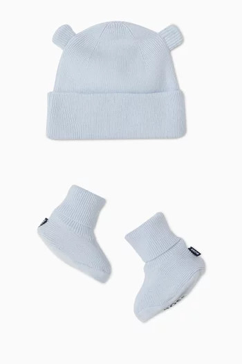 Knit Beanie & Booties Set in Organic Cotton