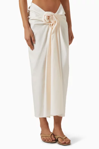Rose Knot Draped Maxi Skirt in Cotton
