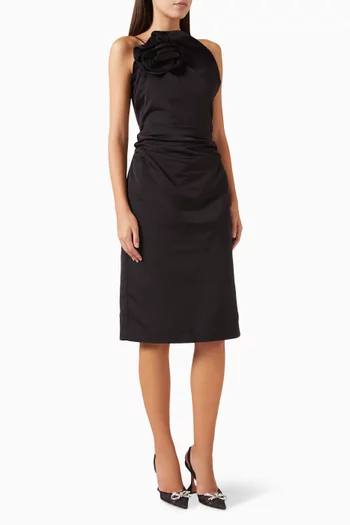 Rose One-shoulder Midi Dress in Cotton & Silk