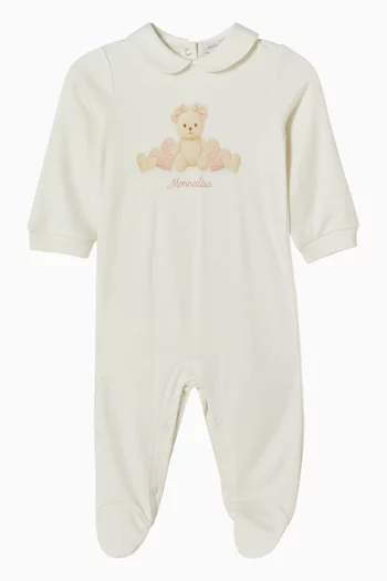 Teddy-print Sleepsuit in Cotton