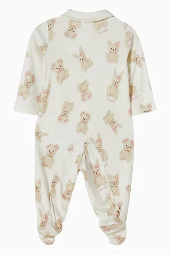 Teddy-print Sleepsuit in Cotton