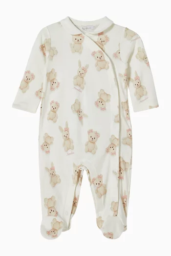 Teddy-print Sleepsuit in Cotton
