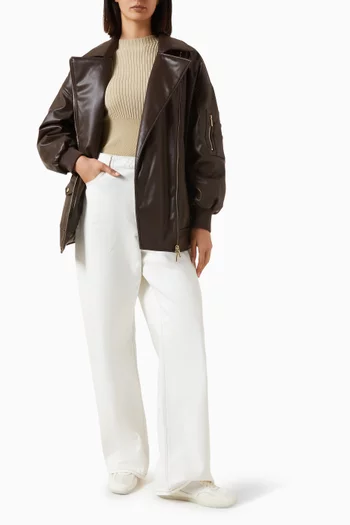Eco-leather Sleeve Zipper Jacket