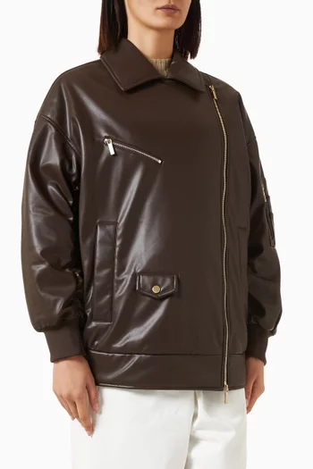 Eco-leather Sleeve Zipper Jacket
