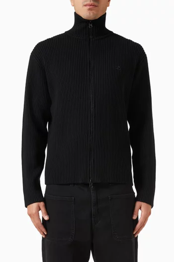 Zipped Cardigan in Ribbed Wool