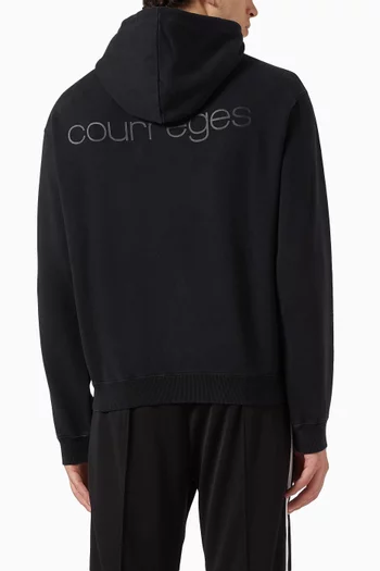 Logo Print Stonewashed Zipped Hoodie in Cotton