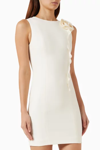 Flower-appliqué Mini Dress in Crepe