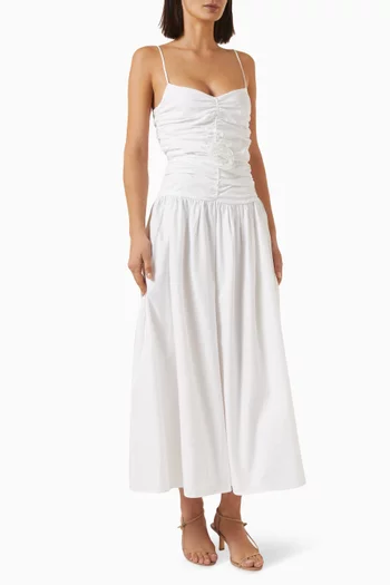 Ruched Midi Dress in Cotton Blend