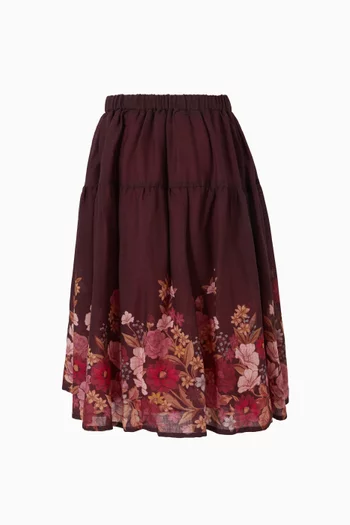 Floral-print Skirt in Wool Gauze