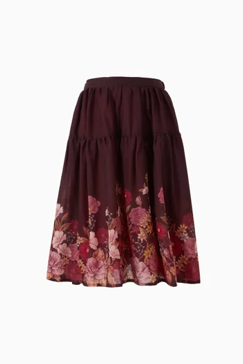 Floral-print Skirt in Wool Gauze