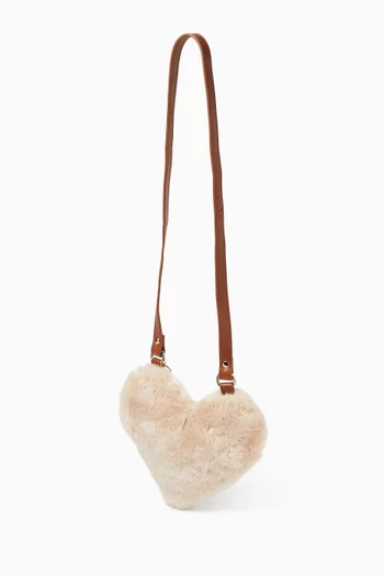 Heart Crossbody Bag in Faux Shearling
