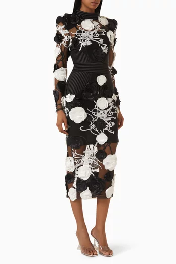 Vendetta Floral Midi Dress in Mesh