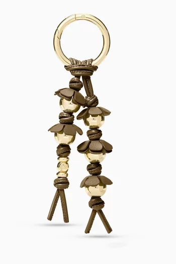 Floral Beaded Bag Charm in Gold-tone Brass