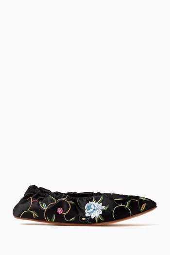 Embroidered Ballerina Flats in Satin