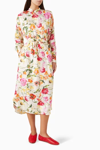 Wildflower-print Oversized Midi Shirt Dress in Silk
