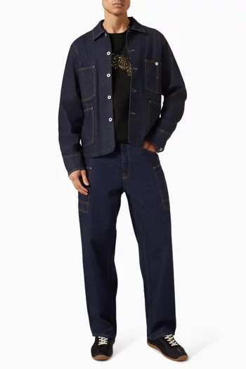 Varsity Embroidered Chore Jacket in Denim