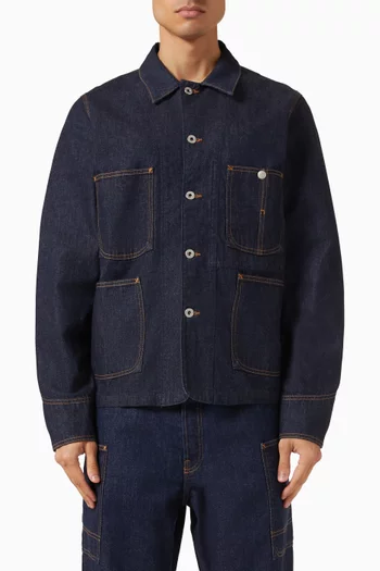 Varsity Embroidered Chore Jacket in Denim