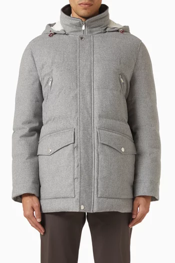 Down Parka in Bonded Wool Flannel