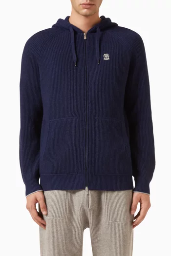 Logo Ribbed Hoodie in Cashmere