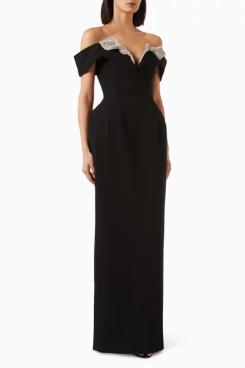 Oscar Embellished Off-shoulder Gown
