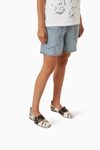 SUE TRUPLE BALLERINA IN ZEBRA PRINT LEATHER WITH 3 BUCKLE STRAPS IN MIX GOLD ANS SILVER HARDWARE:White    :39|219843495