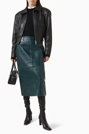 Taney Pencil Midi Skirt in Croc Leather