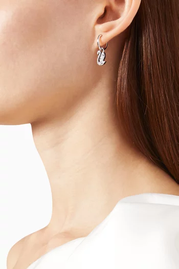 Swan Removable Hoop Earrings in Rhodium-plated Metal