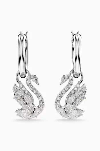 Swan Removable Hoop Earrings in Rhodium-plated Metal