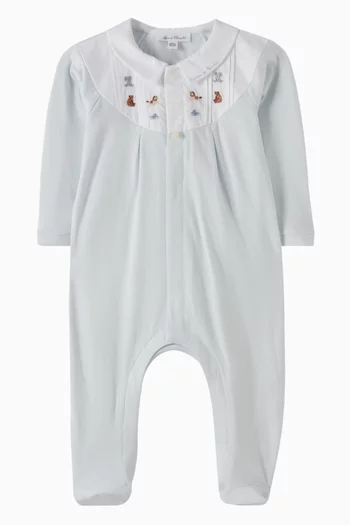 Floral-embroidered Sleepsuit in Cotton