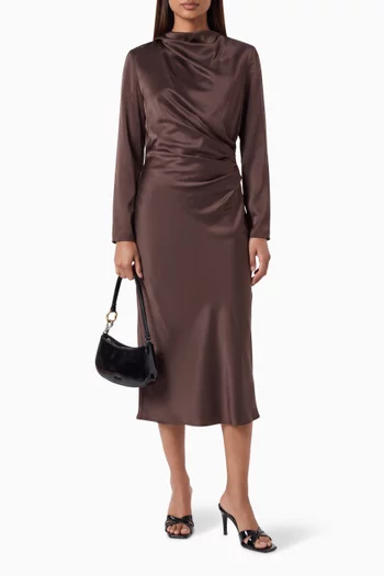 Fabio Draped Midi Dress in Satin