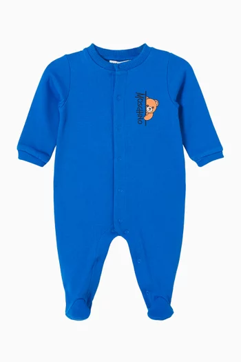 Teddy Print Pyjama Sleepsuit Gift Set in Cotton