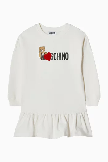 Teddy & Heart Ruffled Dress in Cotton