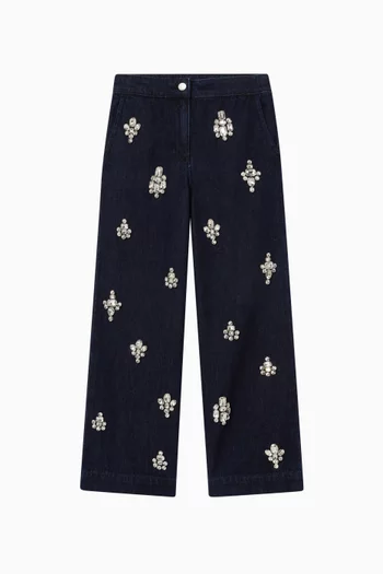 Crystal-embellished Wide-leg Jeans in Denim