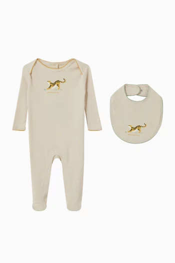 Tiger Print Pyjama Romper & Bib Set