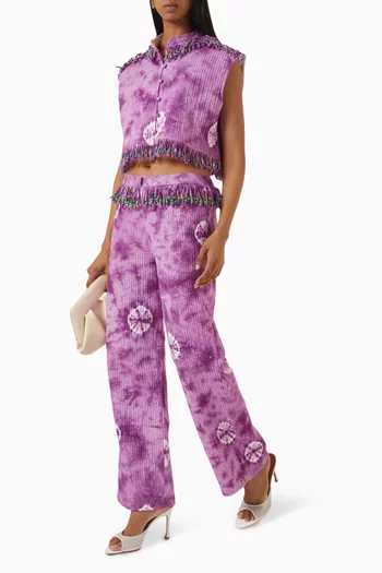 Tie-dye Quilted Tassel Pants in Cotton