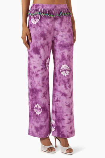 Tie-dye Quilted Tassel Pants in Cotton