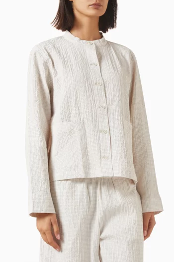 Mandarin-collar Shirt Jacket in Organic Cotton