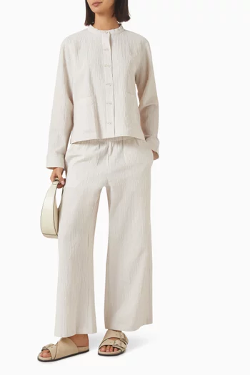 Pucker Check Wide-leg Pants in Organic-cotton