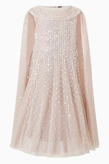 Moonlight Sequin-embellished Cape Dress