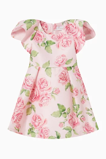 Rose-print Dress in Satin
