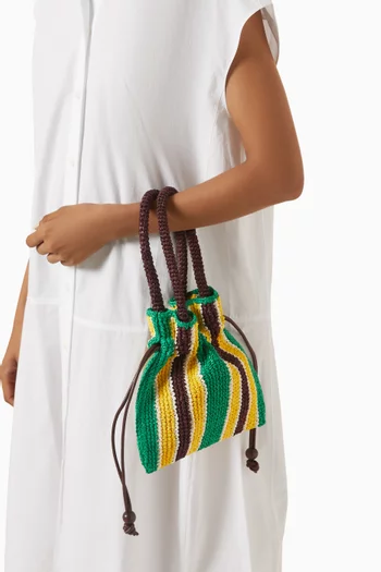 Small Kylie Drawstring Pouch in Raffia