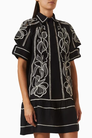 Yuddha Mini Dress in Linen-cotton