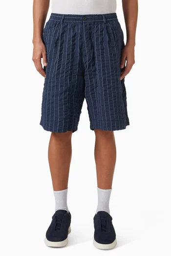 Chester Stripe Pleated Track Shorts in Cotton